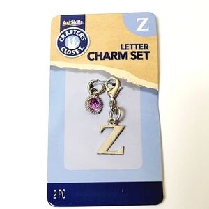 Crafters Closet Charm Set Letter Z with Purple Color Rhinestone In A Silver tone